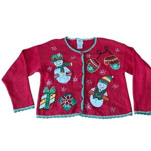 Vintage Nutcracker Snowman Christmas Novelty Cardigan Sweater size Large